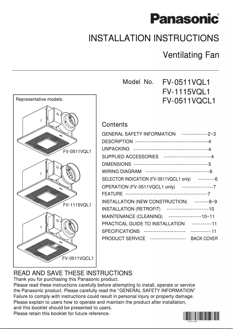 Página 1 del manual Manual de usuario Panasonic FV-0511VQC1