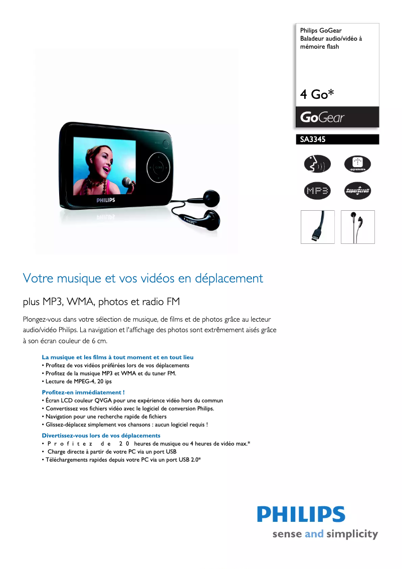 Image de la première page du manuel de l'appareil GoGear SA3345