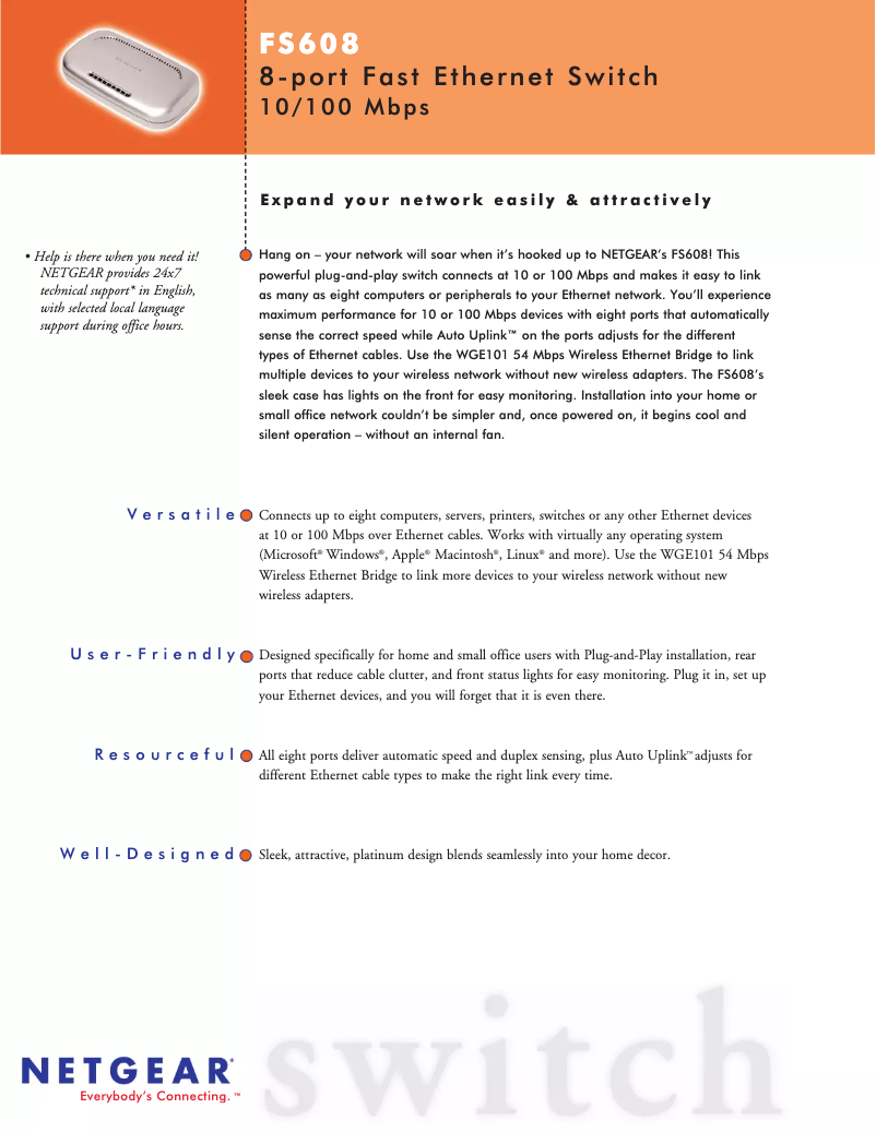 Page n°1 - Fiche technique Netgear FS608