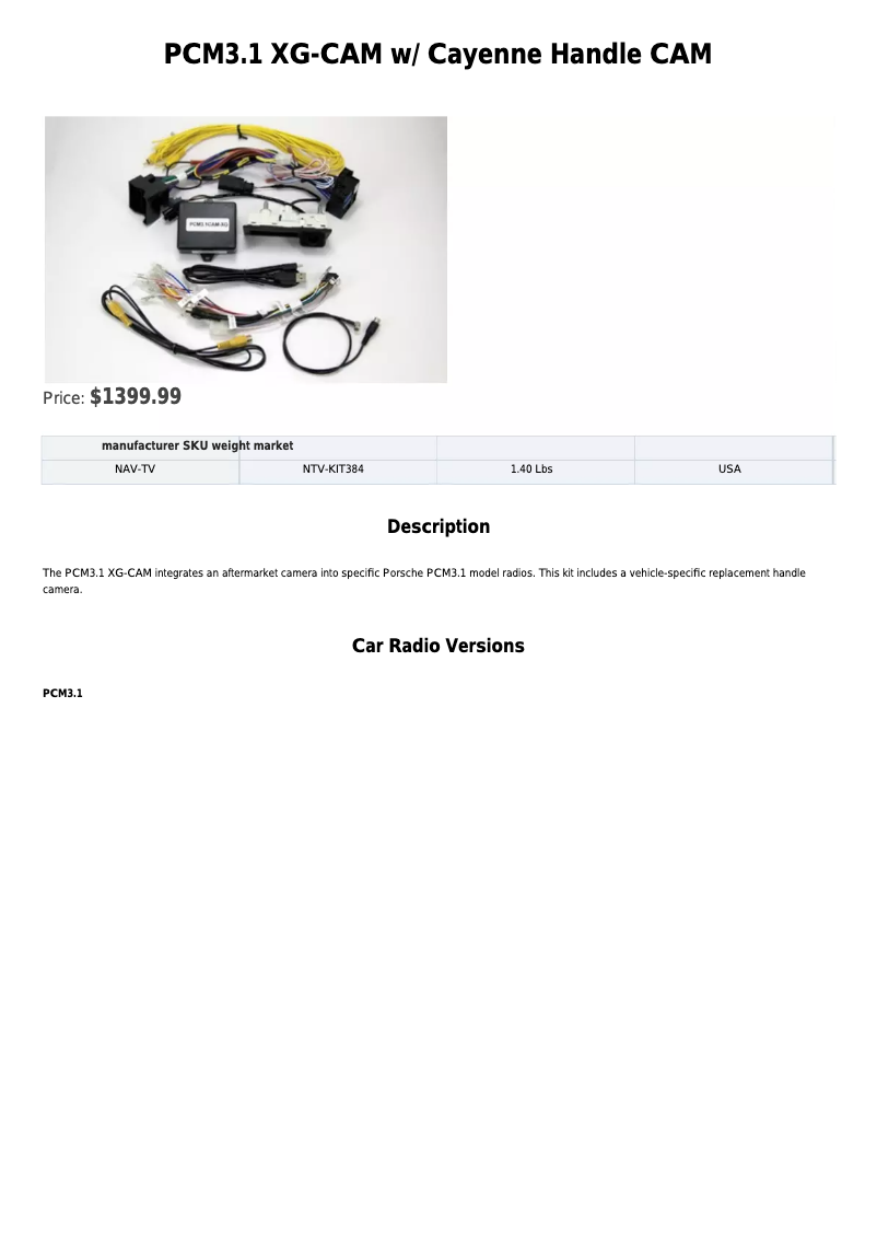 Page n°1 - Fiche technique NAV-TV NVT-KIT384