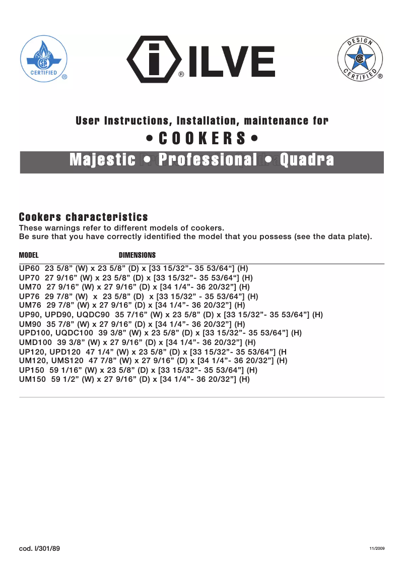 Page 1 de la notice Manuel utilisateur Ilve UP70