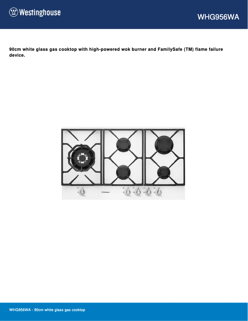Page 1 de la notice Fiche technique Westinghouse WHG956WA