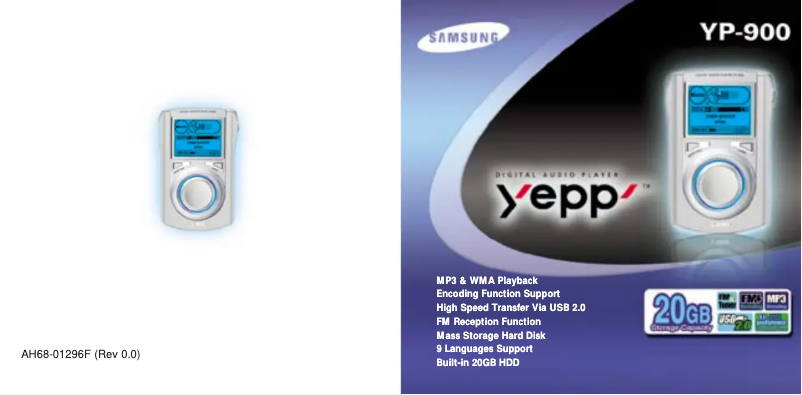 Page 1 de la notice Manuel utilisateur Samsung YP-900GS