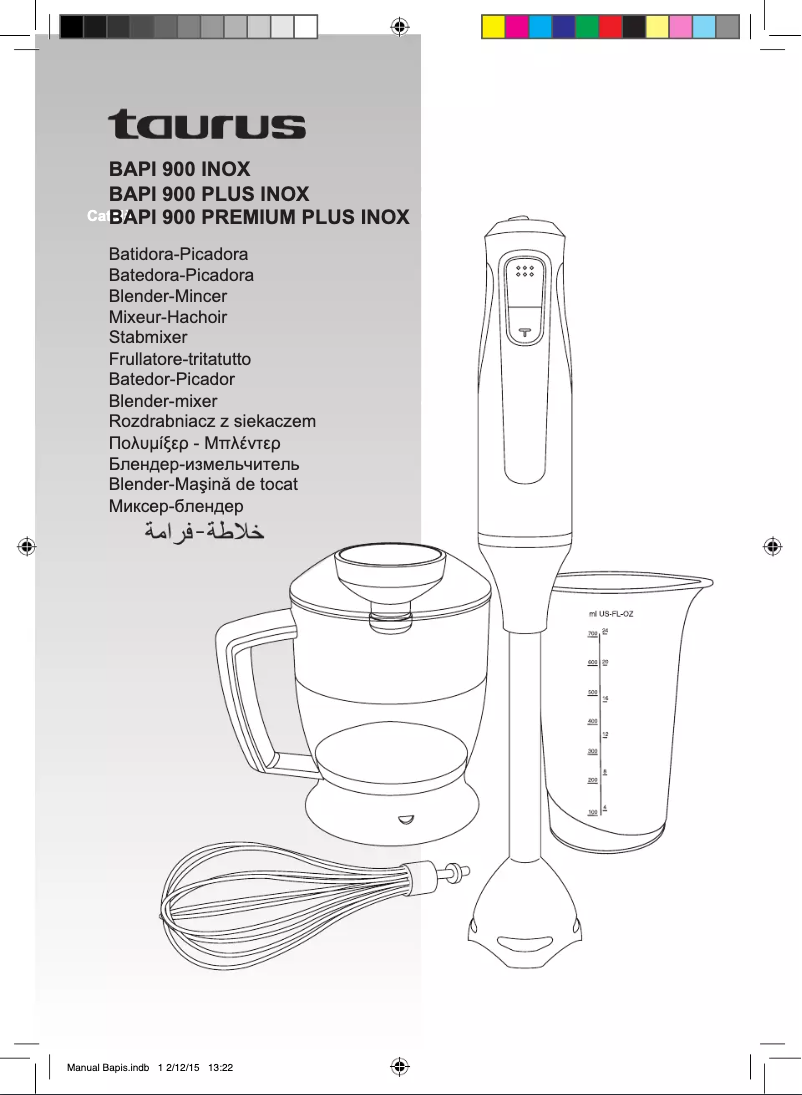 Page 1 de la notice Manuel utilisateur Taurus Bapi 900 Premium Plus Inox