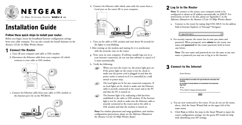 Page 1 de la notice Guide d'installation Netgear WGR614v4