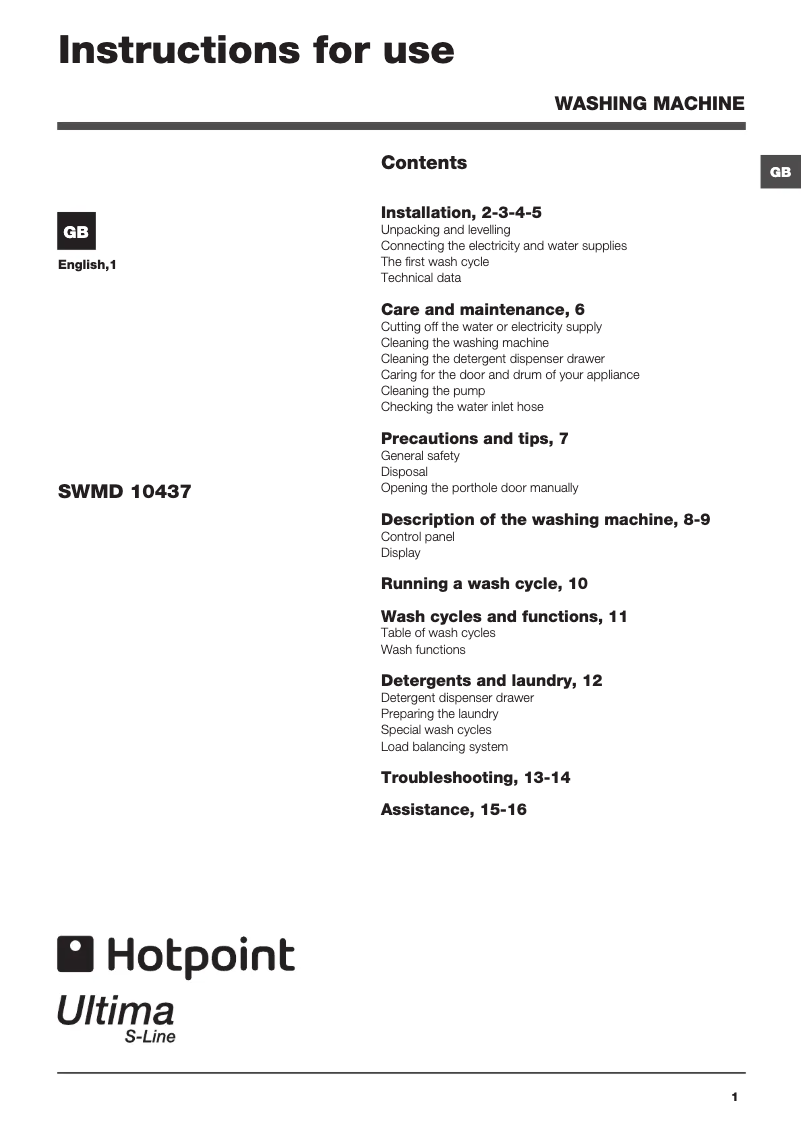 Image de la première page du manuel de l'appareil SWMD10437