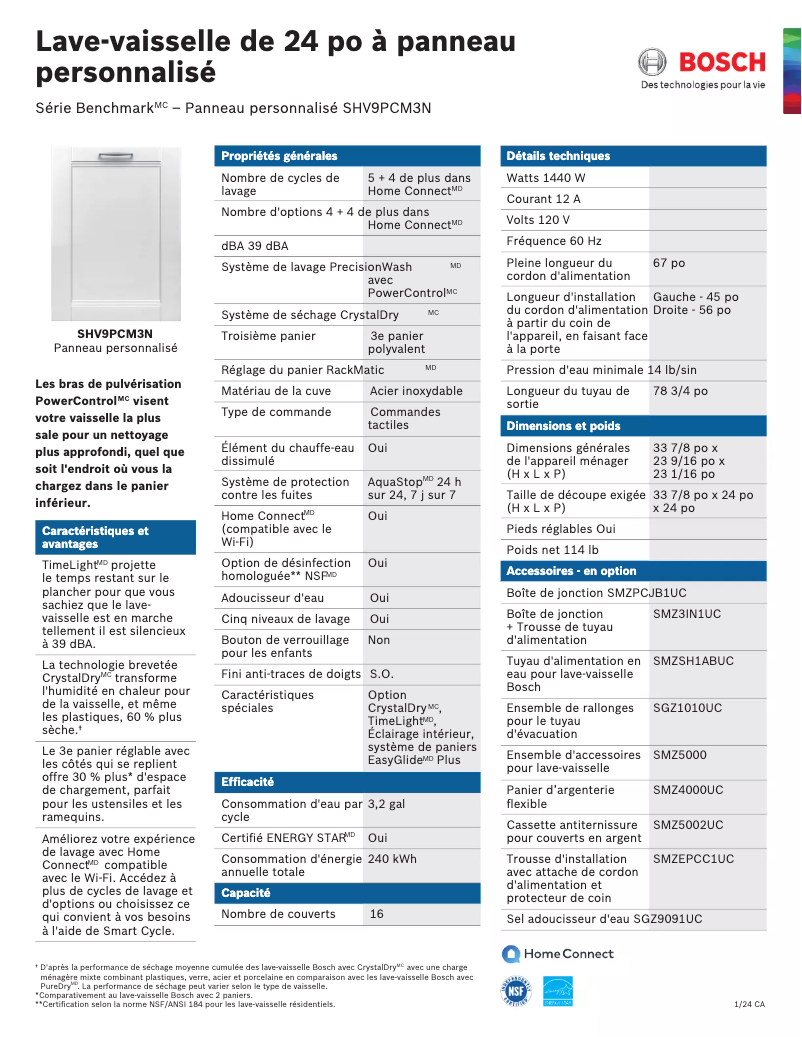 Página 1 del manual Ficha técnica Bosch SHV9PCM3N