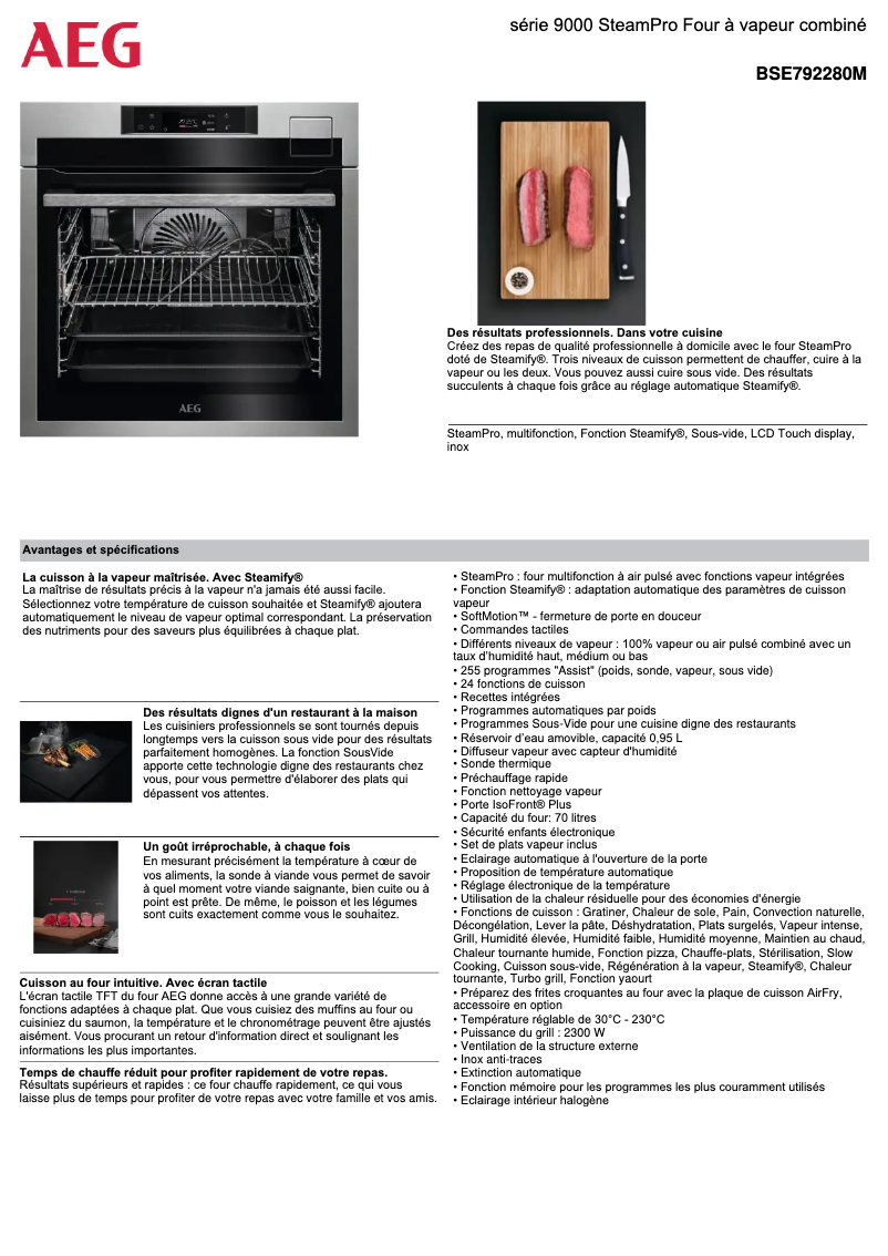 Page 1 de la notice Fiche technique AEG BSE792280M