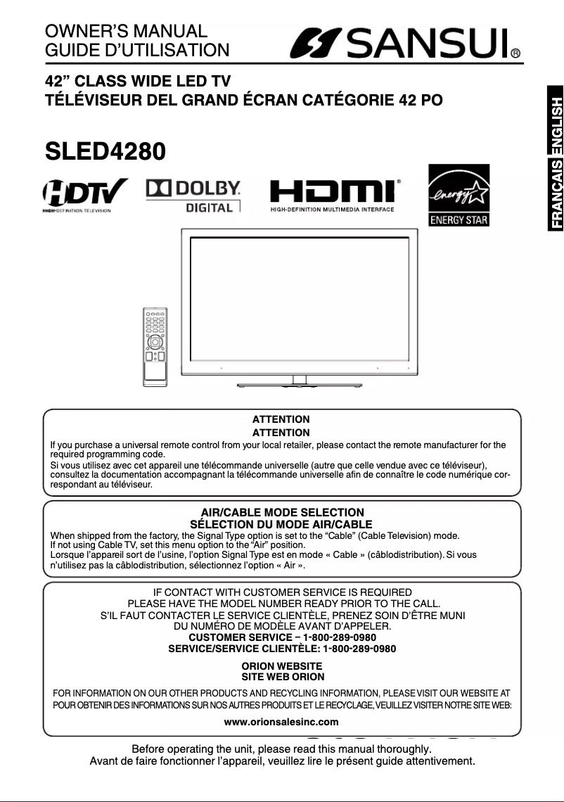 Page n°1 - Manuel utilisateur Sansui SLED4280