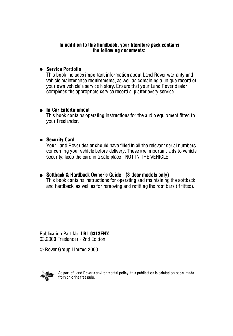 Page 1 de la notice Manuel utilisateur Land Rover Freelander (2005)