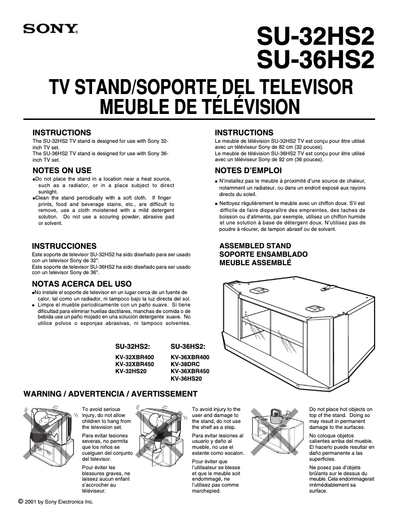 Page 1 de la notice Manuel utilisateur Sony SU-36HS2
