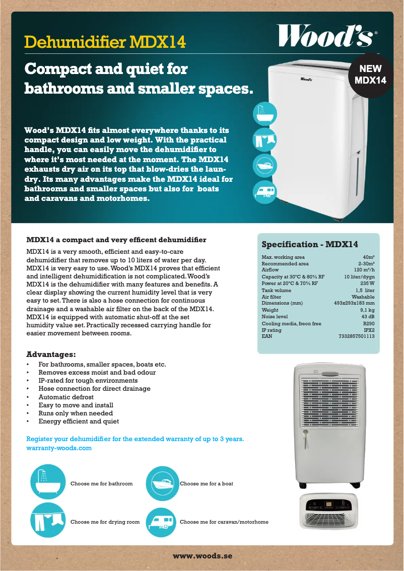 Page 1 de la notice Fiche technique Wood's MDX14