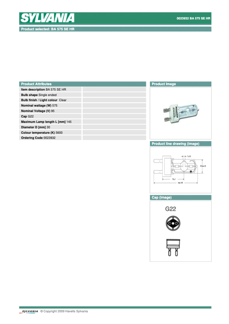 Page 1 de la notice Manuel utilisateur Sylvania BA575 SE