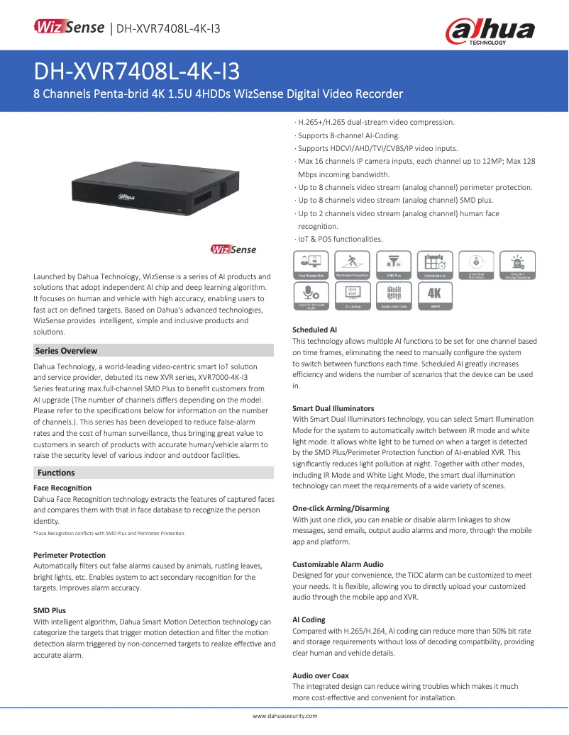 Page n°1 - Fiche technique Dahua Technology XVR7408L-4K-I3