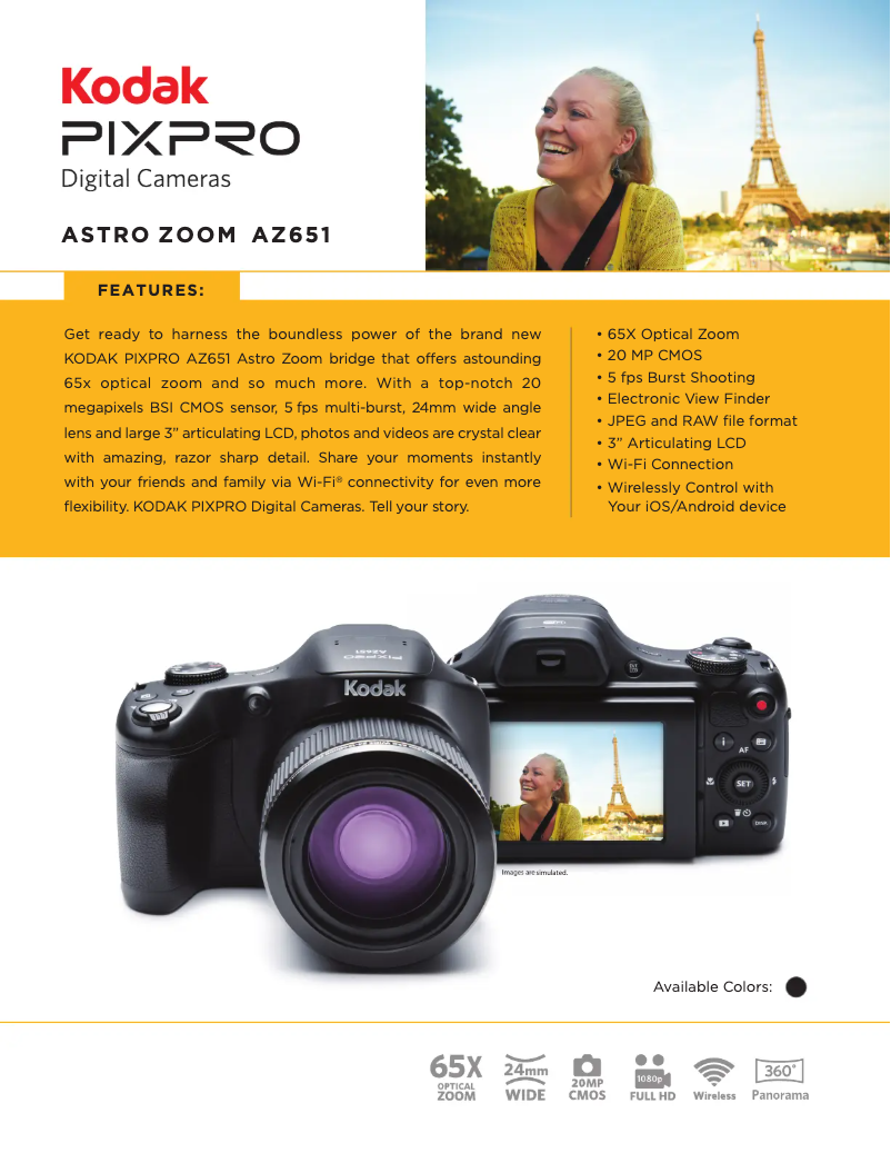 Page 1 de la notice Fiche technique Kodak PIXPRO AZ651