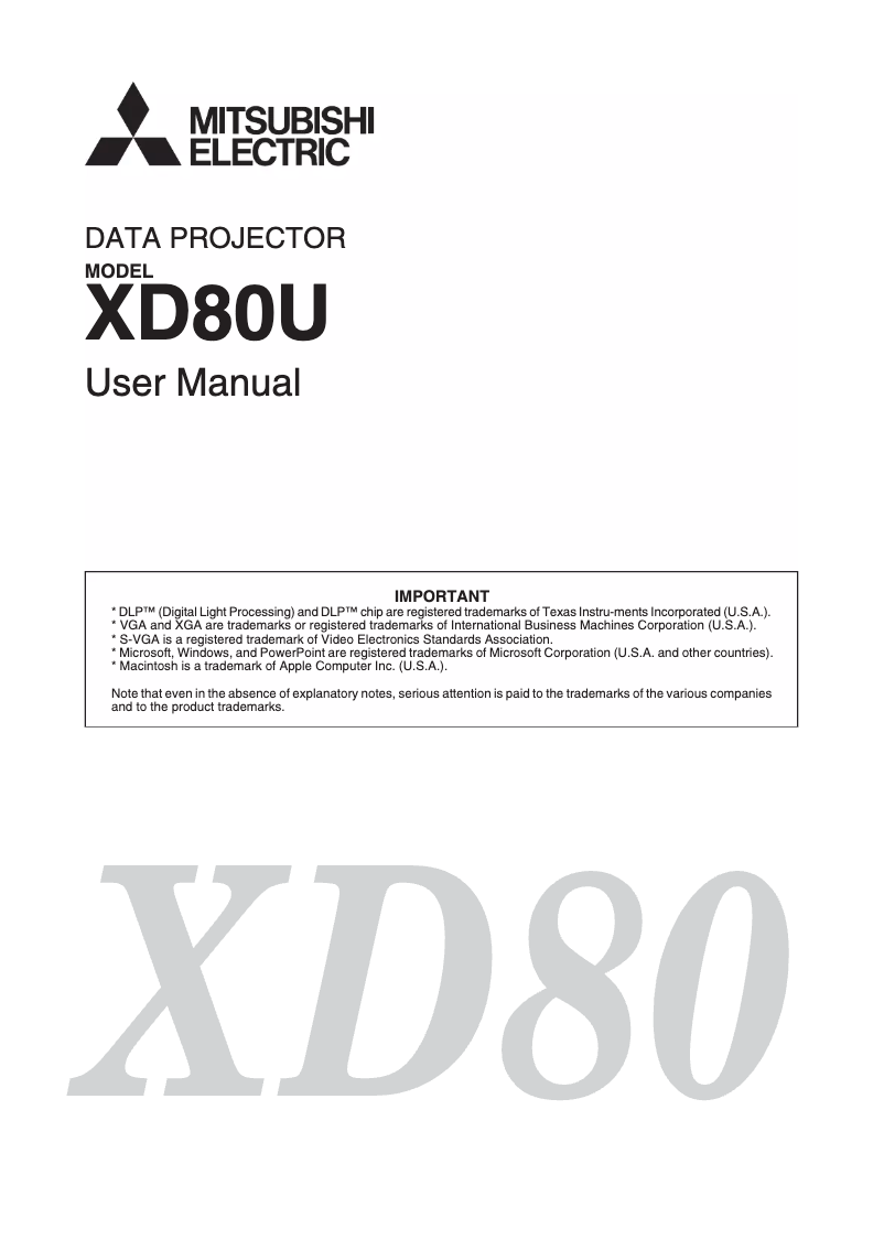 Image de la première page du manuel de l'appareil XD80U