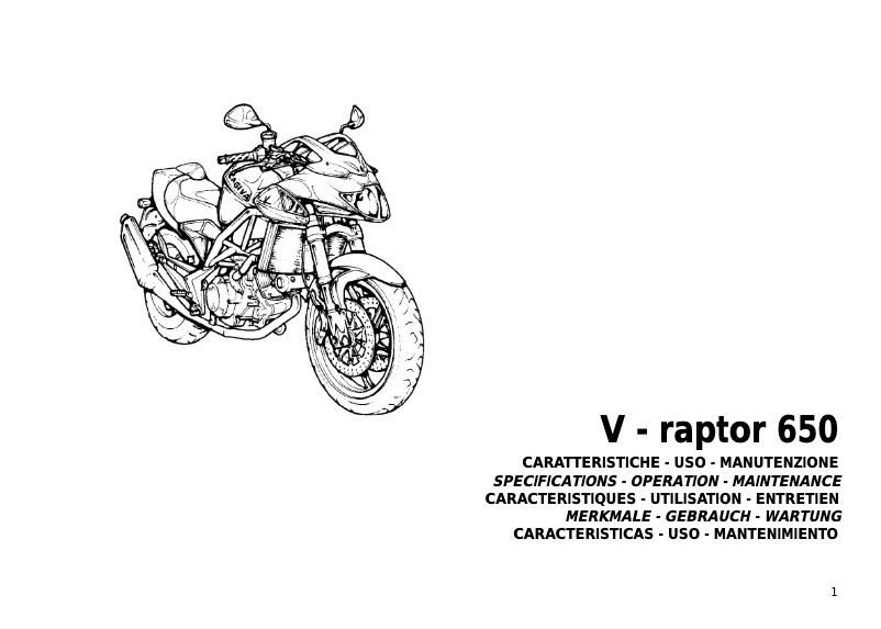 Page 1 de la notice Manuel utilisateur Cagiva V-Raptor 650 (2001)