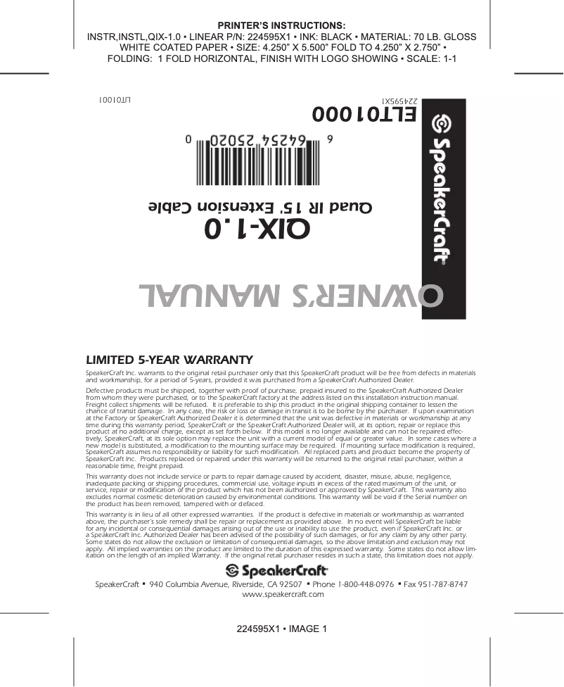 Página 1 del manual Manual de usuario SpeakerCraft QIX-1.0