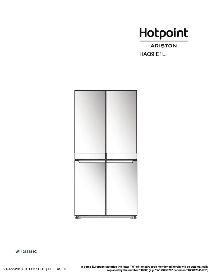 Page n°1 - Mode d'emploi Hotpoint HAQ9 E1L