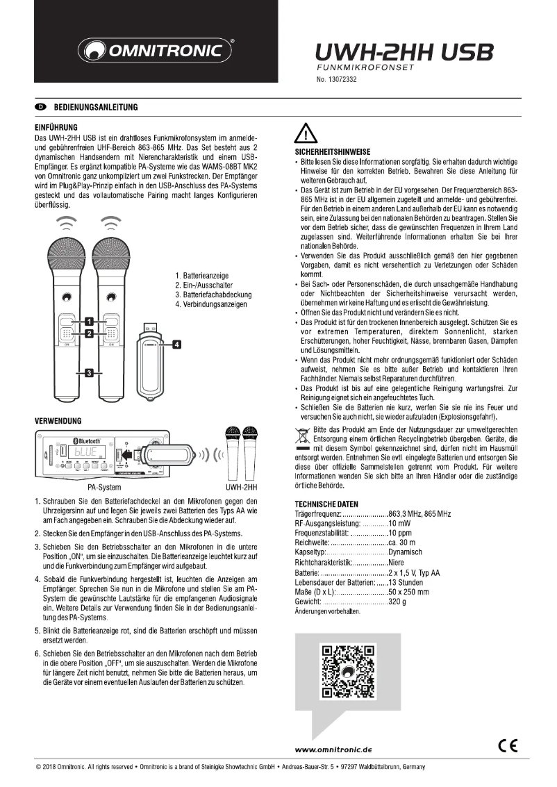 Página 1 del manual Ficha técnica Omnitronic UWM-2HH USB