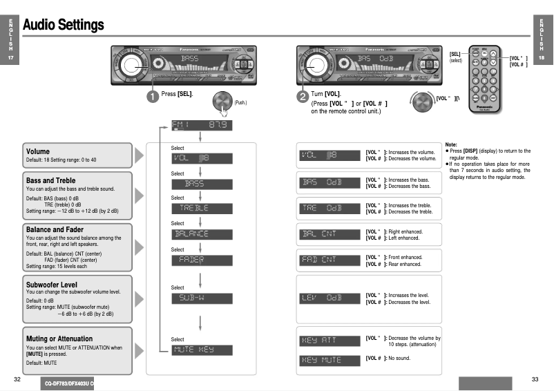 Page 1 de la notice Manuel utilisateur Panasonic CQ-DFX403