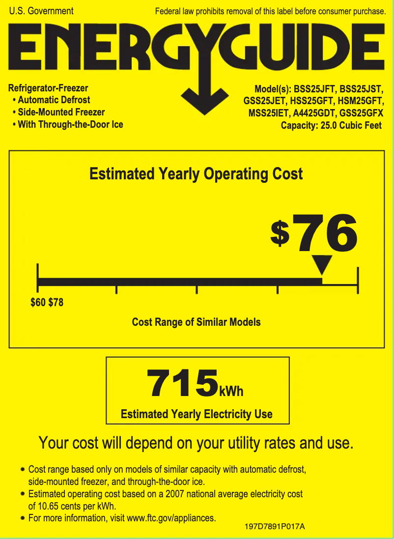 Page 1 de la notice Label énergétique GE GSS25GFXWW