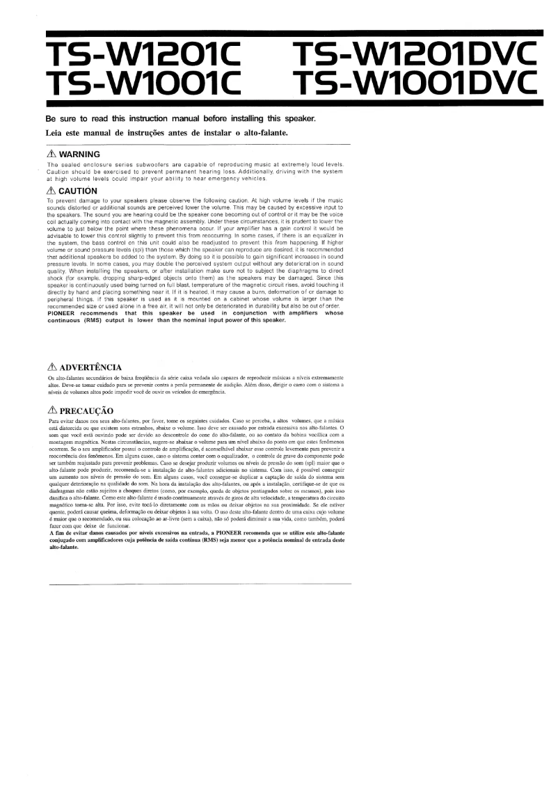 Imagen de la primera página del manual del dispositivo TS-W1001DVC