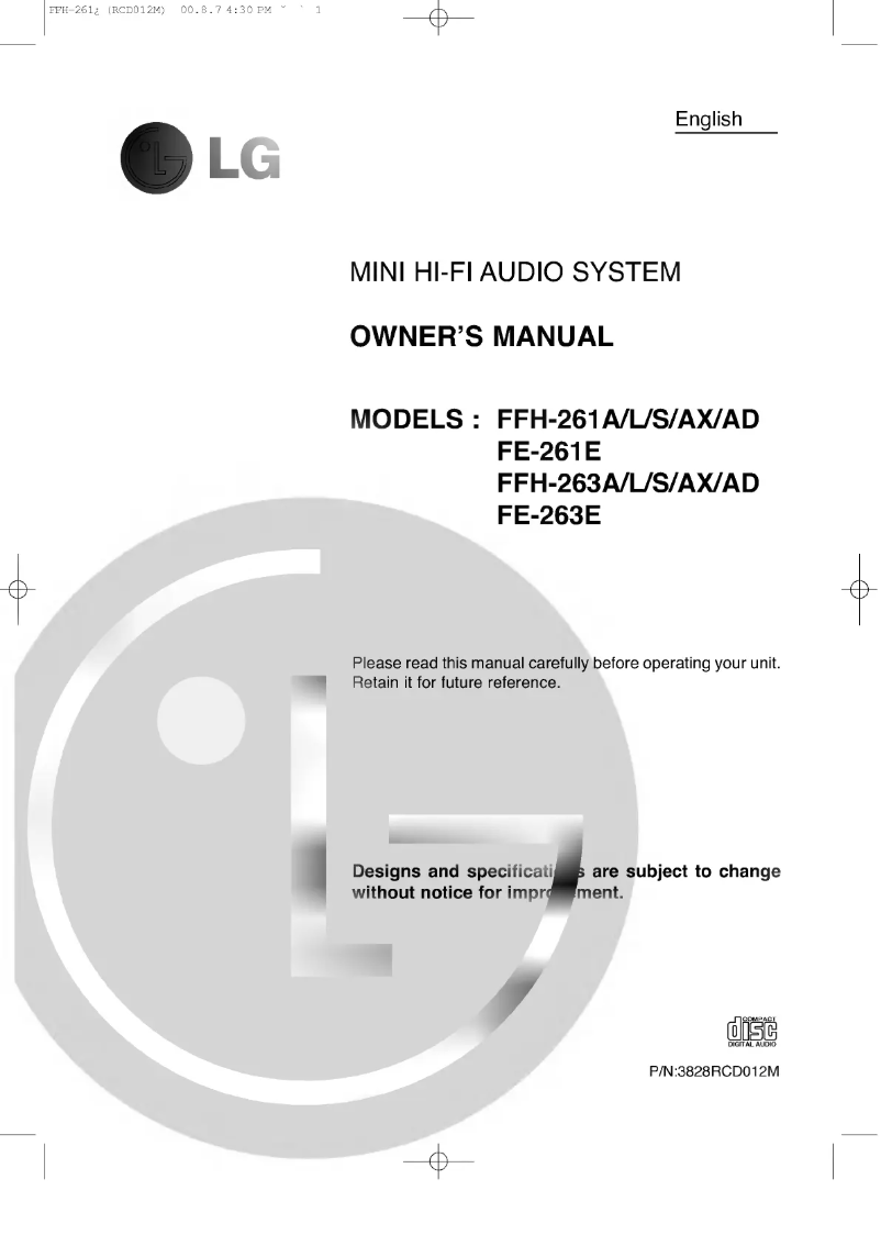 Page n°1 - Manuel utilisateur LG FFH-263A