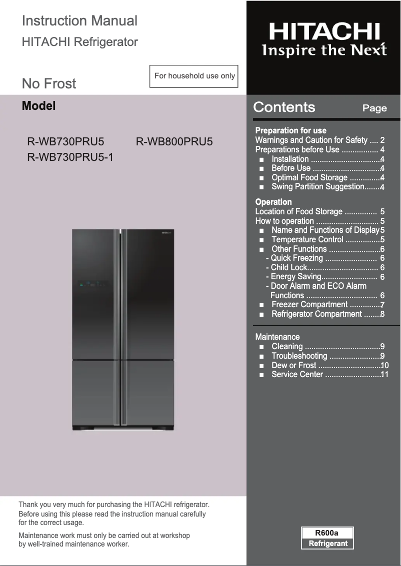 Imagen de la primera página del manual del dispositivo R-WB730PRU5