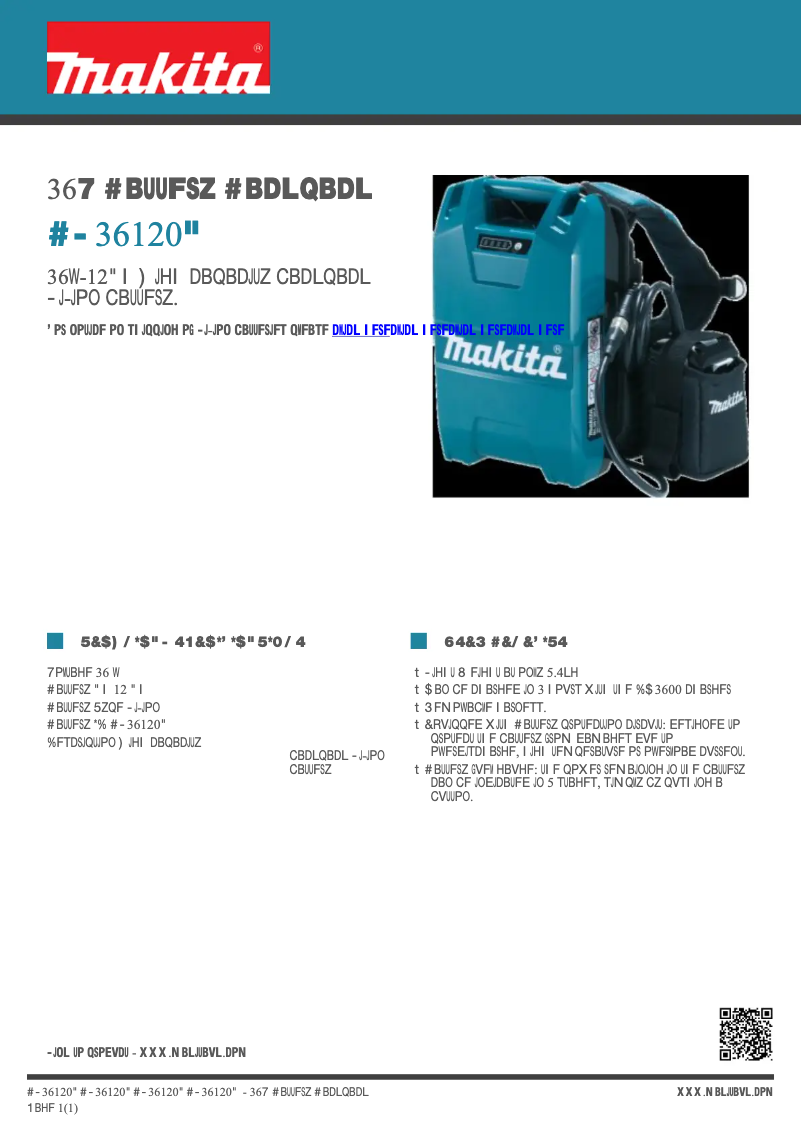 Page 1 de la notice Fiche technique Makita BL36120A