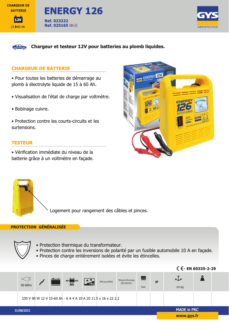 Page 1 de la notice Fiche technique GYS Energy 126