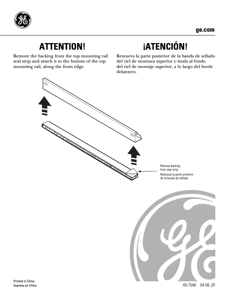 Page 1 de la notice Guide d'installation GE AEW05LJ