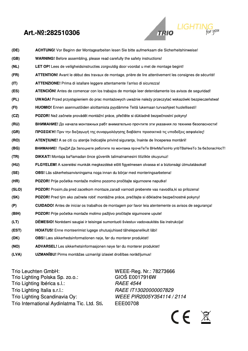 Page n°1 - Manuel utilisateur Trio Lighting Helen 282510306