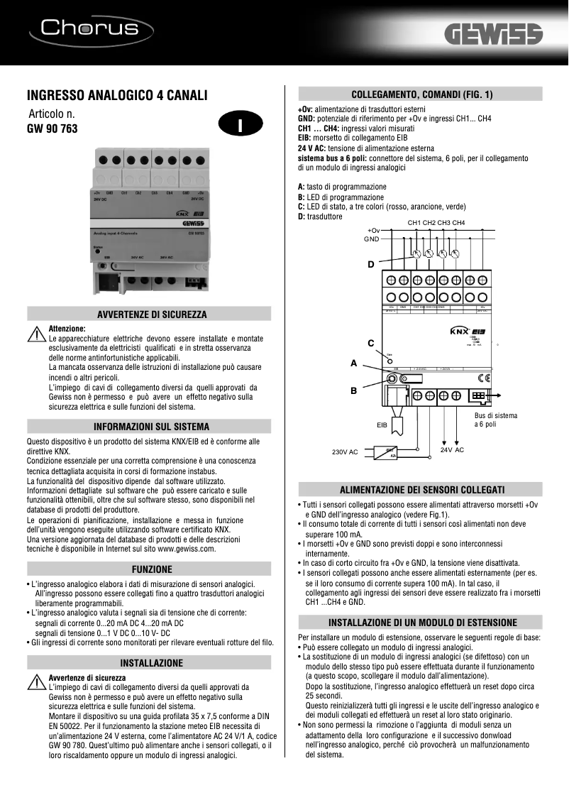Page 1 de la notice Manuel utilisateur Gewiss GW90763