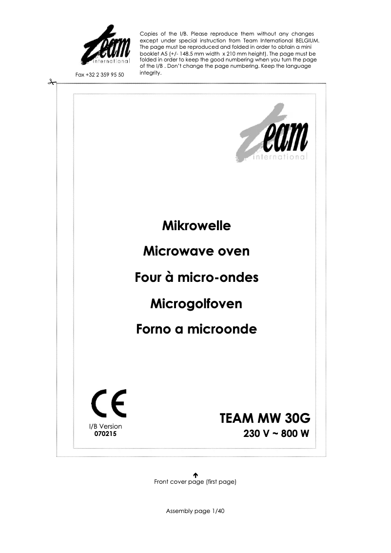 Página 1 del manual Manual de usuario Team MW 30