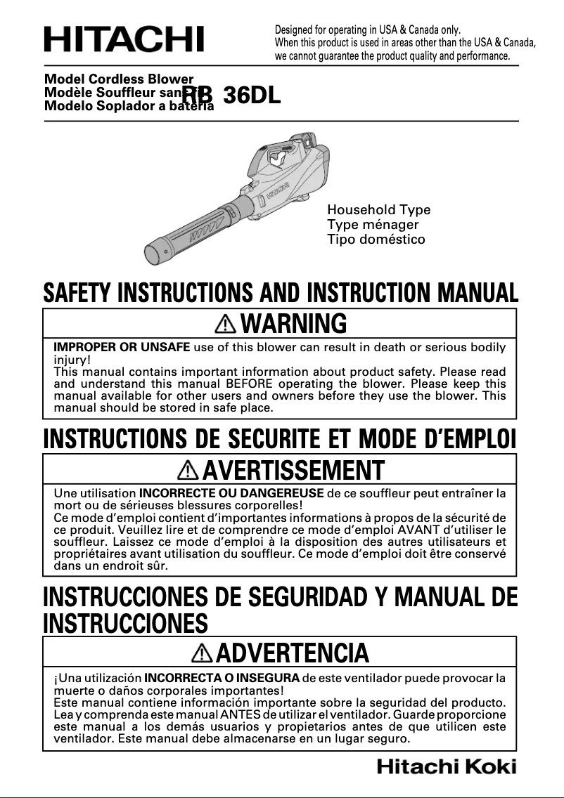 Page 1 de la notice Manuel utilisateur Hitachi RB 36DL