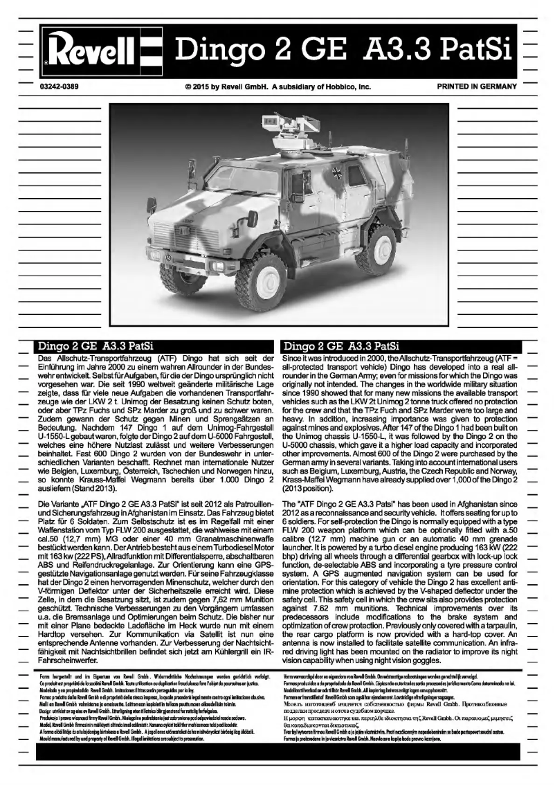 Page 1 de la notice Manuel utilisateur Revell Dingo 2 GE A3.3 PatSi