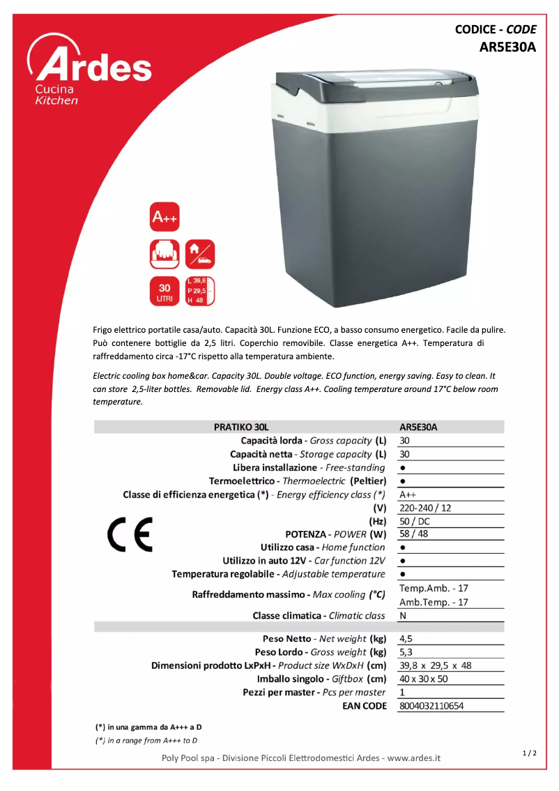 Página 1 del manual Ficha técnica Ardes AR5E30A