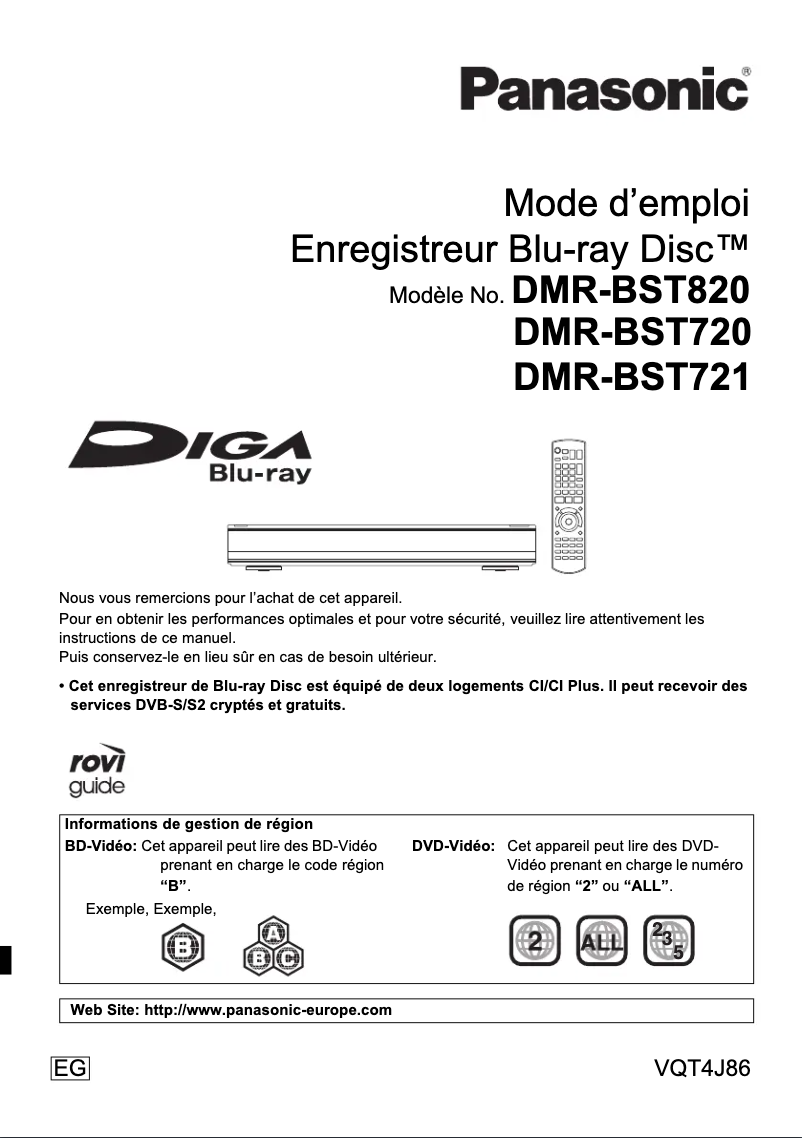 Page 1 de la notice Manuel utilisateur Panasonic DMR-BST720