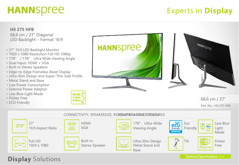 Page 1 de la notice Label énergétique Hannspree HS 275 HFB