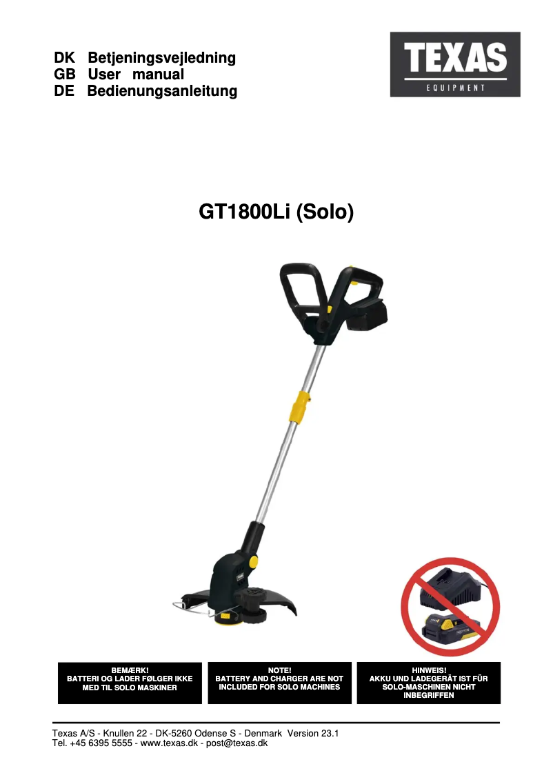 Page n°1 - Manuel utilisateur Texas GT1800Li