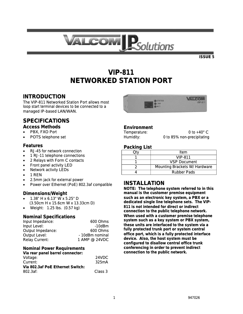 Página 1 del manual Manual de usuario Valcom Station Port VIP-811