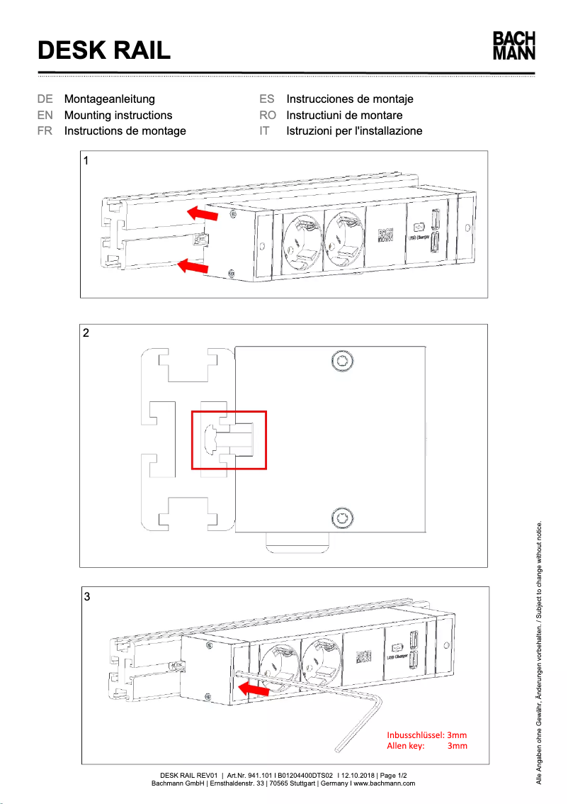 Page n°1 - Manuel utilisateur Bachmann Desk Rail
