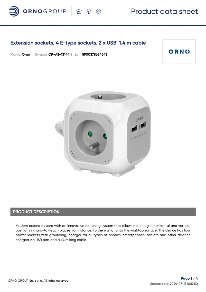 Página 1 del manual Ficha técnica ORNO OR-AE-13144