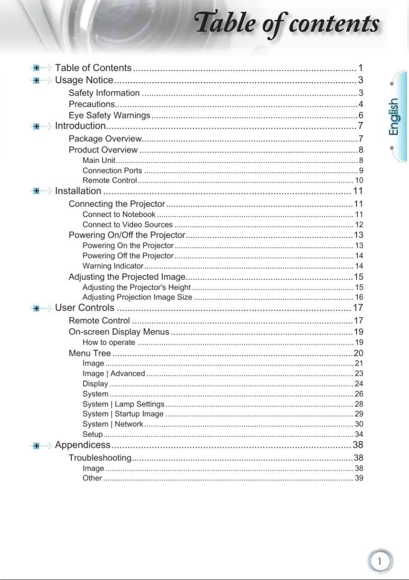 Page 1 de la notice Manuel utilisateur Optoma EH2060