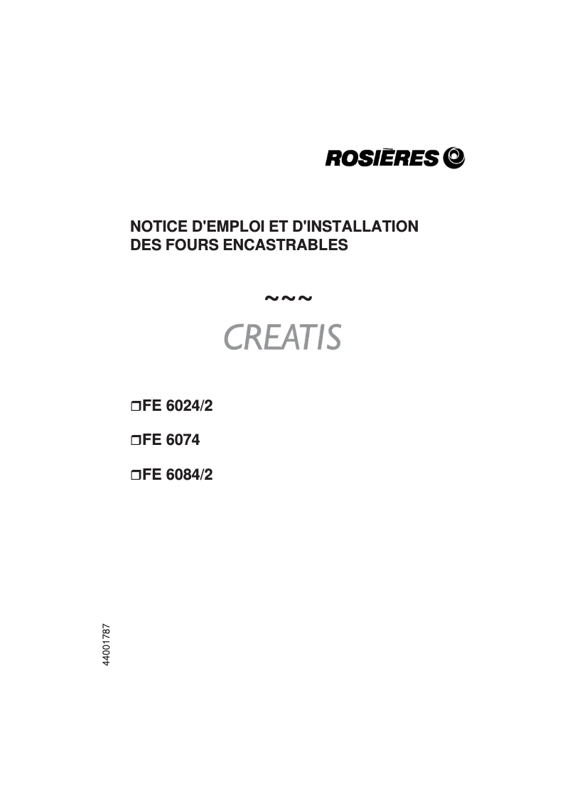 Page 1 de la notice Manuel utilisateur Rosieres FE 6074/2 PN