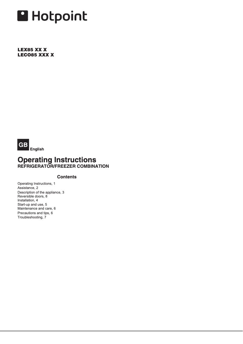 Page n°1 - Manuel utilisateur Hotpoint LEX85 N1 G