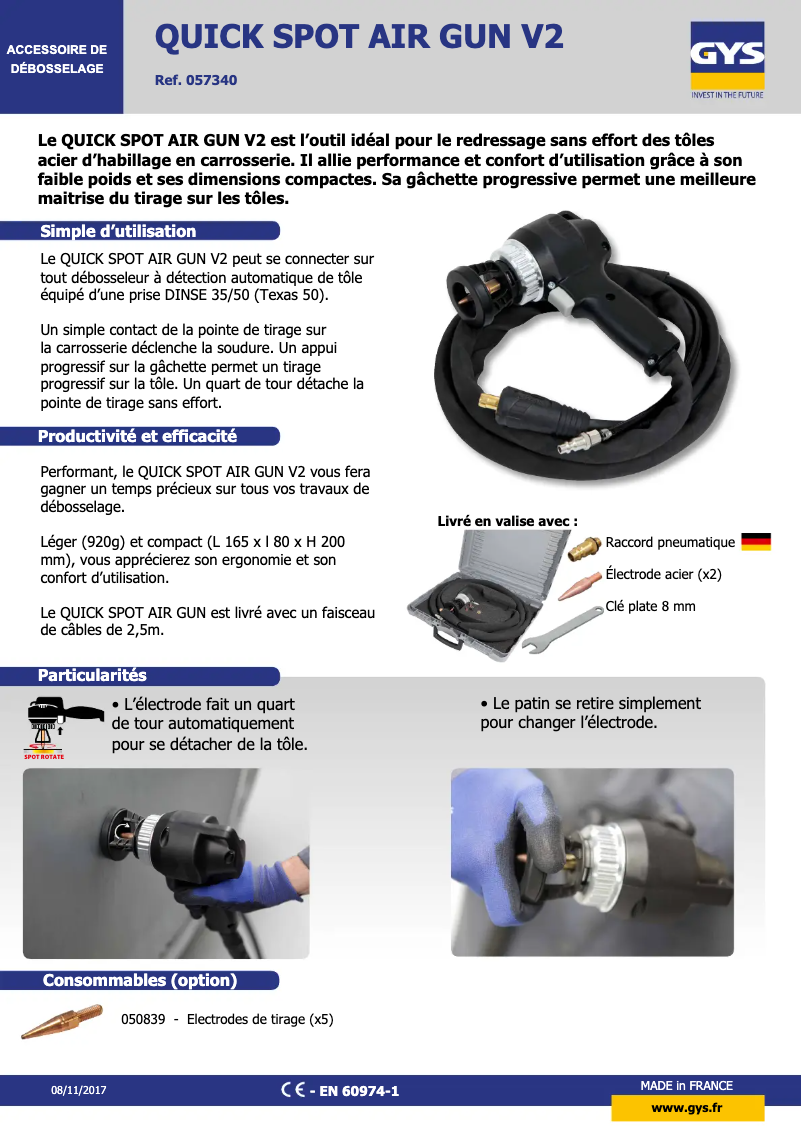 Page 1 de la notice Fiche technique GYS Quick Spot Air Gun GUN 2