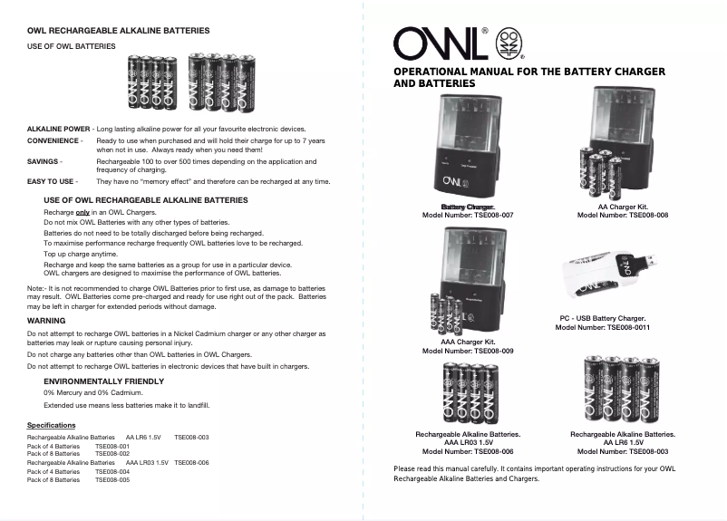Page n°1 - Manuel utilisateur OWL TSE008-011