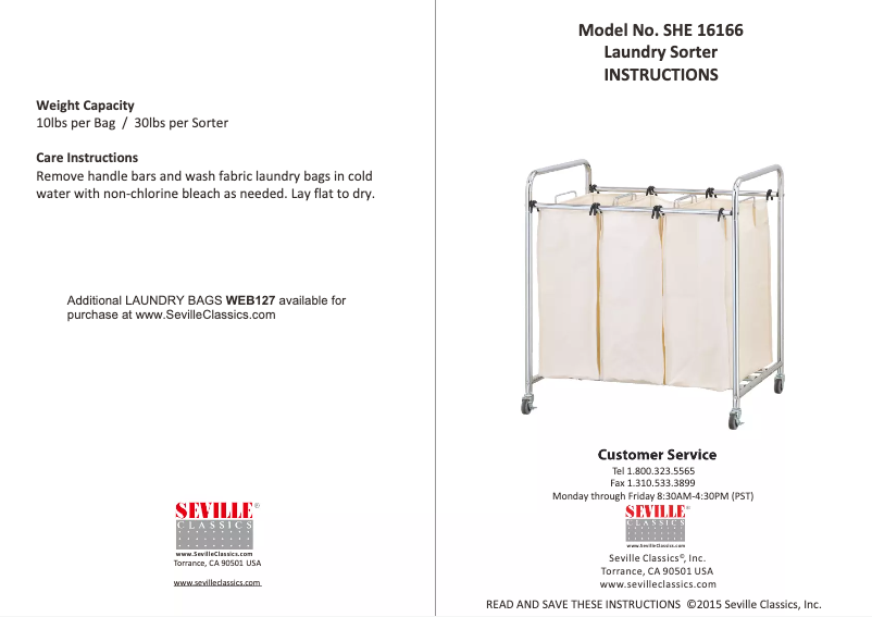 Page 1 de la notice Manuel utilisateur Seville Classics SHE16166